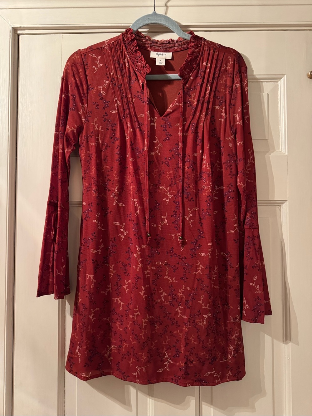 Red Floral Tie-Neck Dress